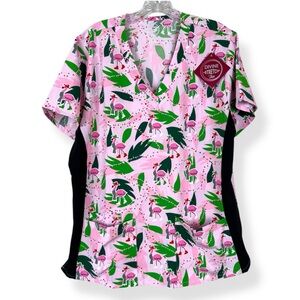 Divine Stretch by JDM Womens Pink Short Sleeve V Neck Scrub Top‎ Size XL NWT